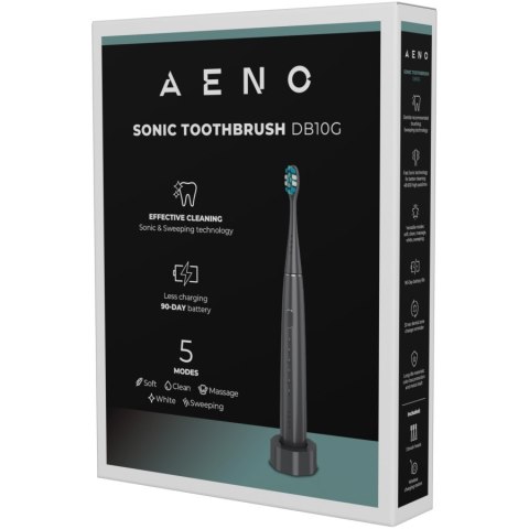 AENO DB10G Szczoteczka soniczna, 1400mAh 5 trybów 3 końcówki IPX7 szara