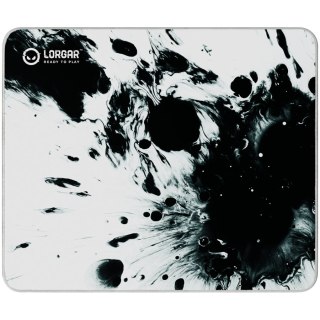 Full print white and black design, Bottom is black rubber with embossed LORGAR logo, with double side edge stitching