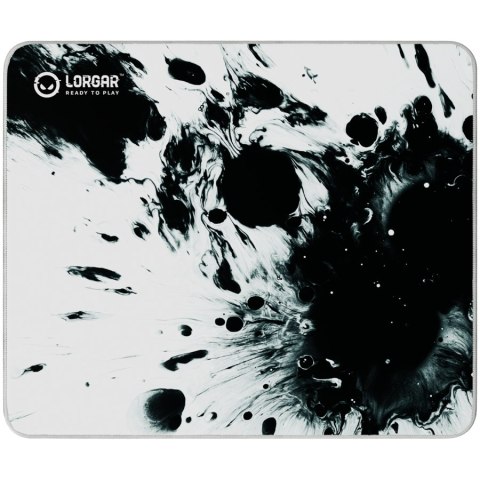 Full print white and black design, Bottom is black rubber with embossed LORGAR logo, with double side edge stitching