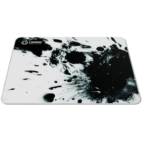 Full print white and black design, Bottom is black rubber with embossed LORGAR logo, with double side edge stitching