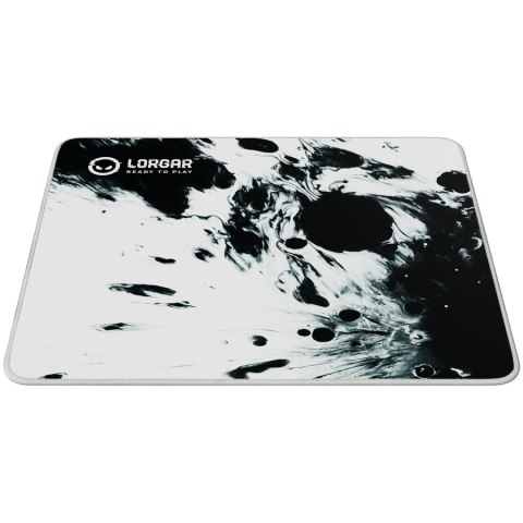 Full print white and black design, bottom is black rubber with embossed LORGAR logo with double side edge stitching