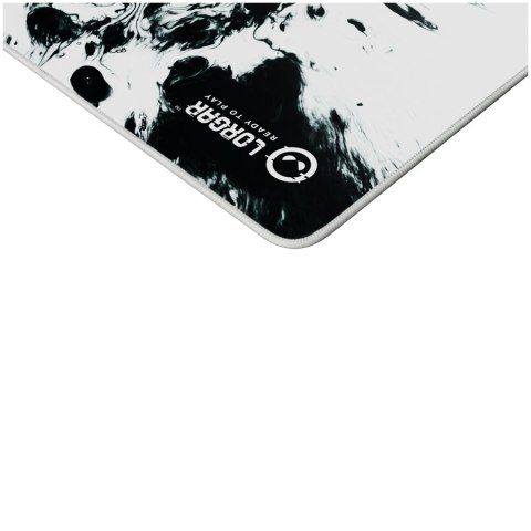 Full print white and black design, bottom is black rubber with embossed LORGAR logo with double side edge stitching