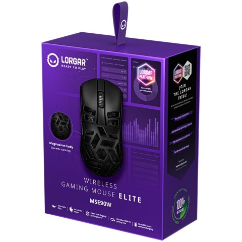 LORGAR Mysz Gamingowa MSE90W, Bezprzewodowa ze stopu magnezu,Czarna