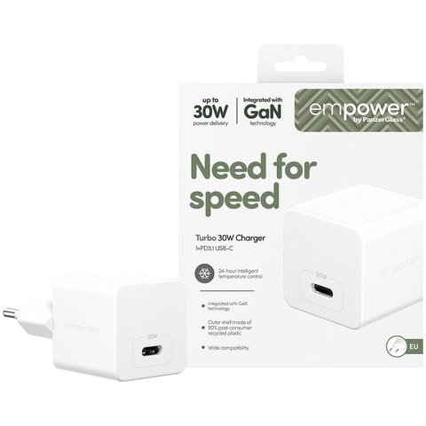 Empower by PANZERGLASS Turbo 30W Charger Single USB-C EU Plug Silver White