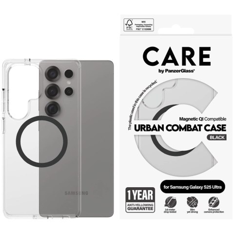 PANZERGLASS CARE Flagship Urban Combat Black QI S25 Ultra Transparent