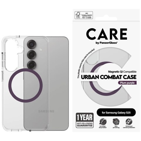 PANZERGLASS Urban Combat Case Transparent w. Plum Purple Qi Compatible SAMSUNG Galaxy S25