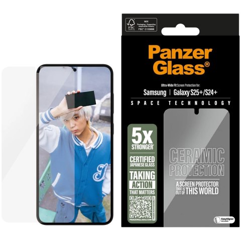 PANZERGLASS Ceramic Screen Protector SAMSUNG Galaxy S25+ S24+ Ultra-Wide Fit w. EasyAligner