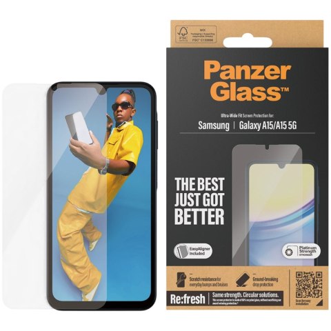 PANZERGLASS Screen Protector by Samsung Galaxy A15 A15 5G Ultra-Wide Fit w. EasyAligner